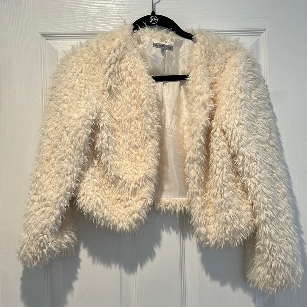 Faux fur white light weight crop jacket